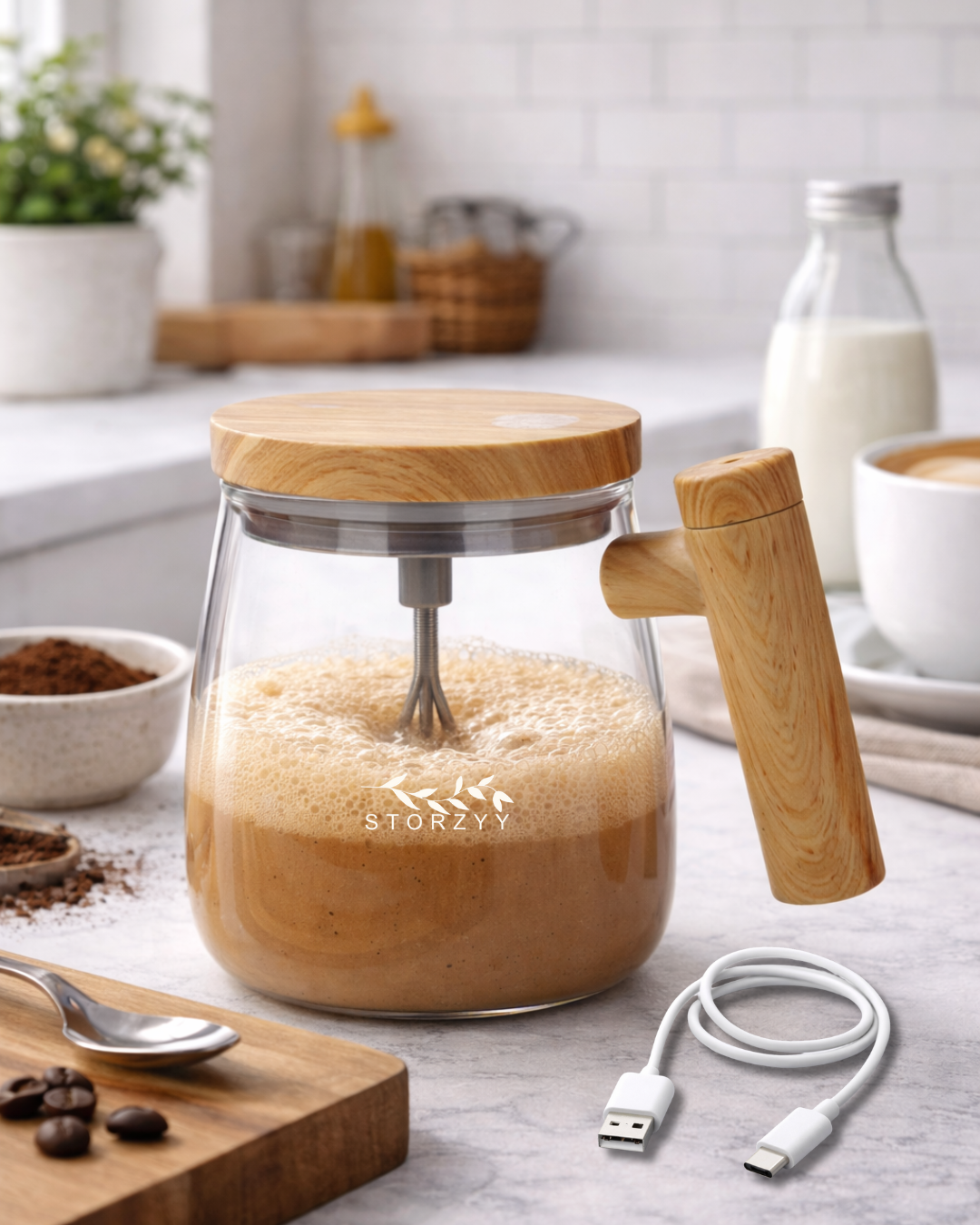 Coffee Blender Electric Milk Frother USB Rechargeable Mixer Mug